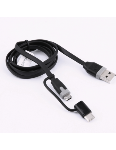 Cable USB de Muvit Dual Plug Micro-USB/USB-C - Noir