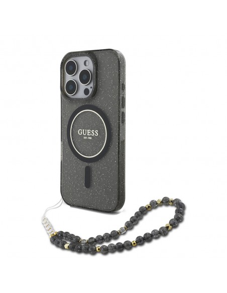 Coque Guess Glitter avec Magsafe + bracelet en perles pour iPhone 16 Pro Max