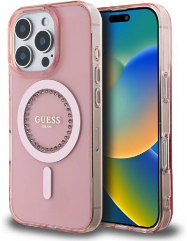 Coque Guess IML Strass avec Magsafe pour iPhone 16 Pro Max-Rose