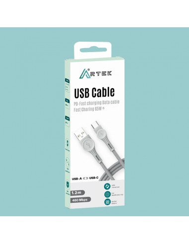 Cable USB-A Vers Type-C ARTEK PD-65W 1.2M - White