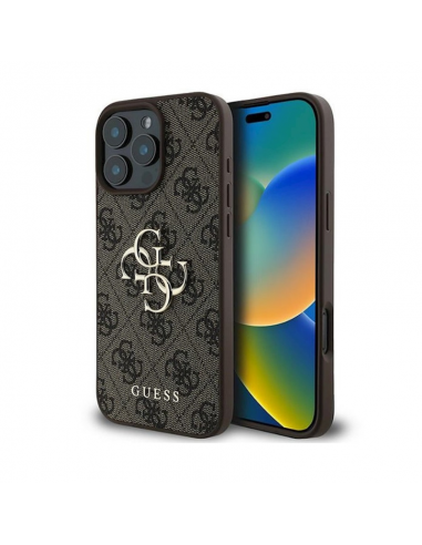 Coque Guess Hardcase avec logo en métal pour iPhone 16 Pro - Marron