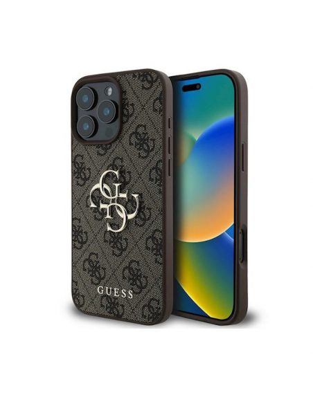 Coque Guess Hardcase avec logo en métal pour iPhone 16 Pro Marron