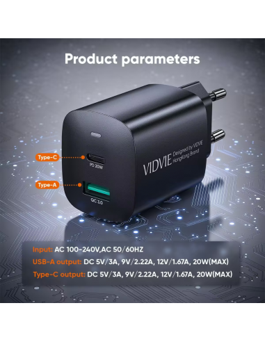 Chargeur Type-C VIDVIE Avec Cable Type-C 20W Fast Charging