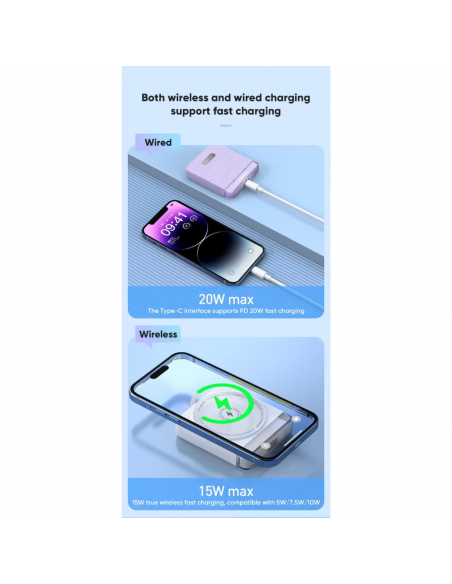 Power Bank Vidvie 5000 mAh 20W + 15W Magnetic Purple