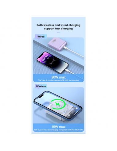Power Bank Vidvie 5000 mAh 20W + 15W Magnetic Pink