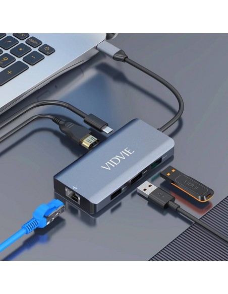 Hub Type-C Vidvie 6 en 1 60W gris