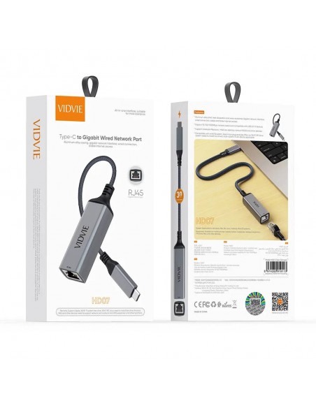 adaptateur Type-C vers Ethernet RJ45 Vidvie gris