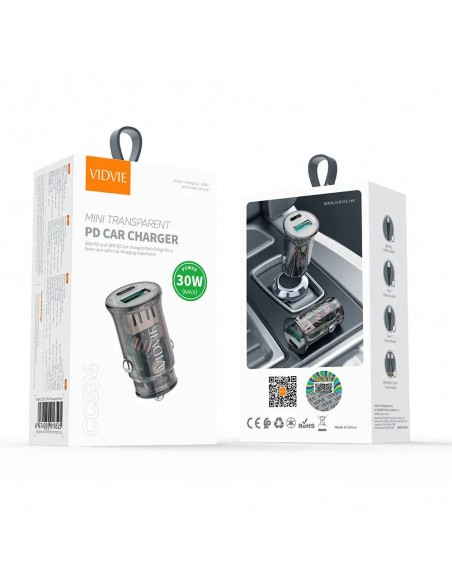 chargeur voiture Vidvie Fast Charging 30W Type-C + Cable Lightning CC534C-i