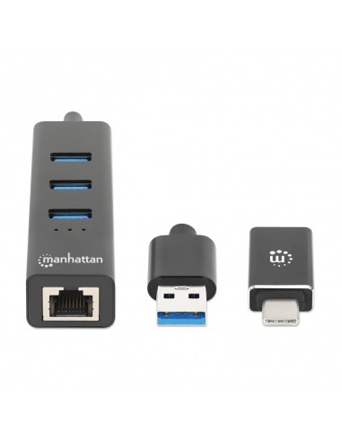 Hub USB 3.0 Type-C Manhattan 3 ports câble 65cm noir