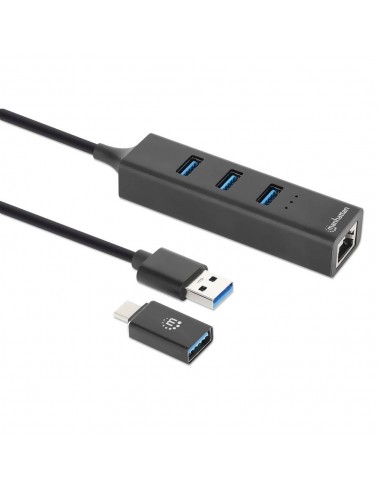 Hub USB 3.0 Type-C Manhattan 3 ports câble 65cm noir