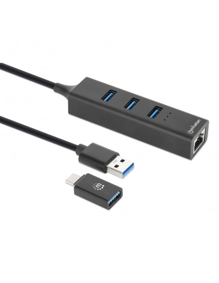 Hub USB 3.0 Type-C Manhattan 3 ports câble 65cm noir