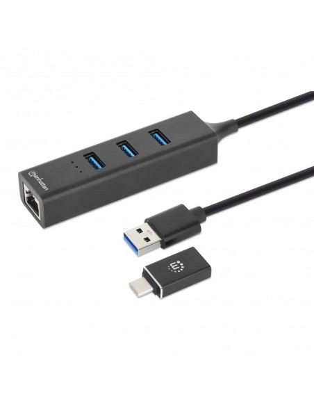 Hub USB 3.0 Type-C Manhattan 3 ports câble 65cm noir