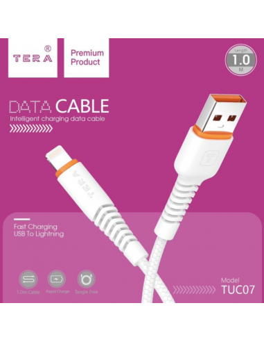 Cable Lightning Vers USB-A TERA Fast Charging 1m Blanc