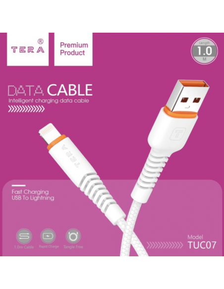 Cable Lightning Vers USB-A TERA Fast Charging 1m Blanc