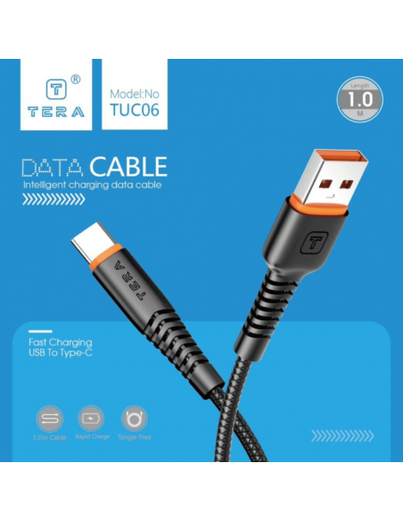 Cable Type-C Vers USB-A TERA Fast Charging 1m Noir