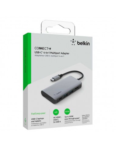 Adaptateur USB-C Belkin 4-en-1, 4K HDMI, USB-C,...