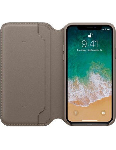 LEATHER FOLIO IPHONE X - TAUPE