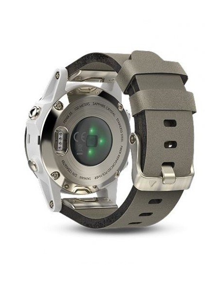 GARMIN FENIX 5S SAPPHIRE - GOLD LEATHER BRACELET GREY WITH WHITE BAND