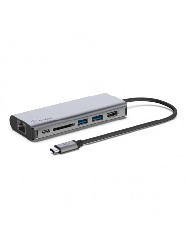 Adaptateur USB-C Belkin hub Multiport 6 en 1 - HDMI, USB, RJ45, USB-C, SD