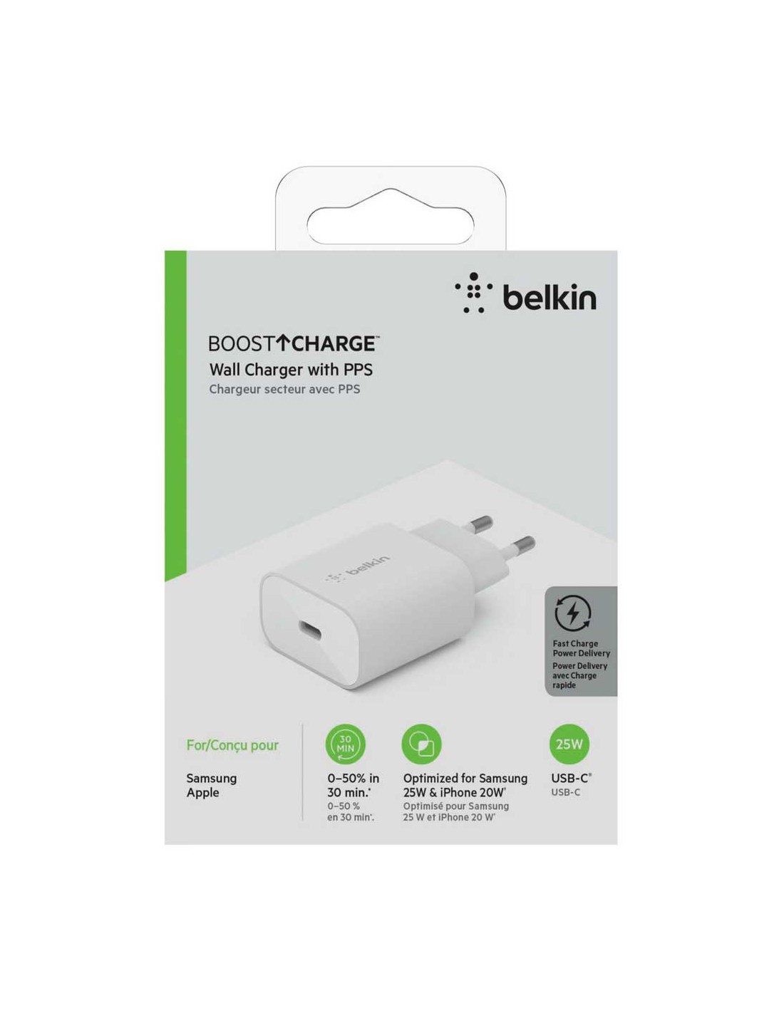 Chargeur Rapide Secteur Belkin USB-C 25W - Blanc