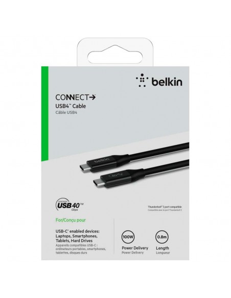 Cable USB4 (USB-C Vers USB-C) Belkin 100W 0.8M - noir