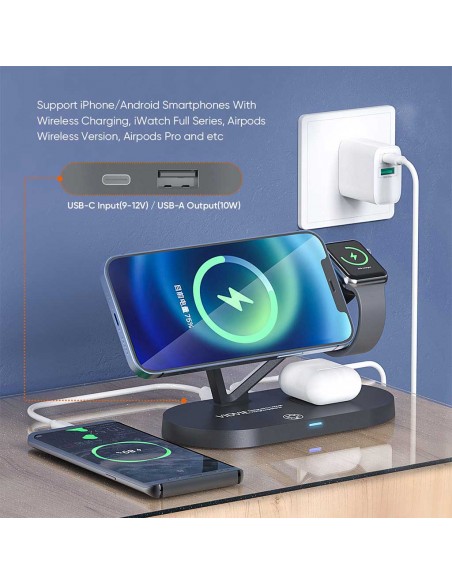 Station De Charge Vidvie Magnétique 5 en 1 - 15W - Black