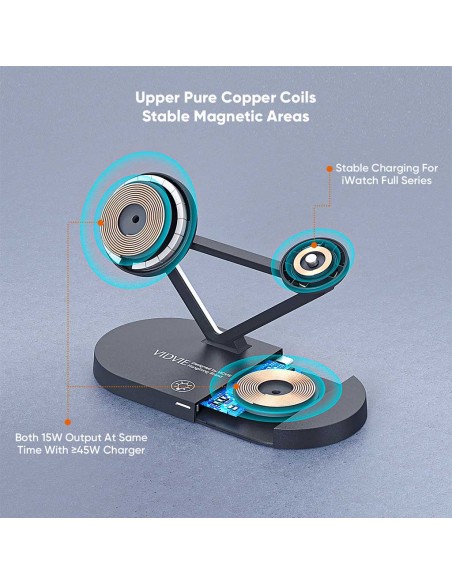 Station De Charge Vidvie Magnétique 5 en 1 - 15W - Black