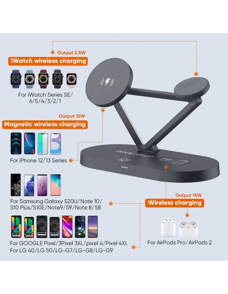 Station De Charge Vidvie Magnétique 5 en 1 - 15W - Black