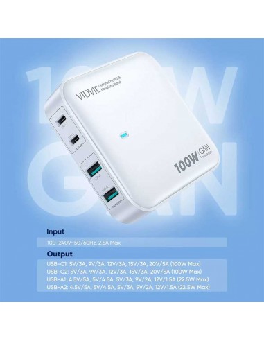 Multi Chargeur VIDVIE 2*Ports USB/ 2*Type-C...