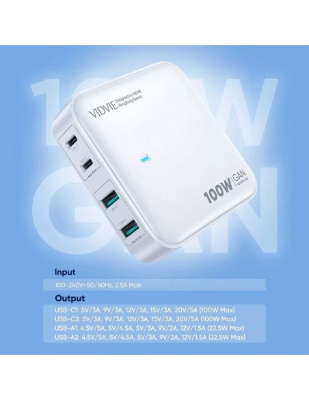 Multi Chargeur VIDVIE 2*Ports USB/ 2*Type-C 100W Super Fast Charging