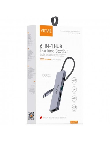 Hub Type-C Vidvie 6 en 1 - Dark Grey