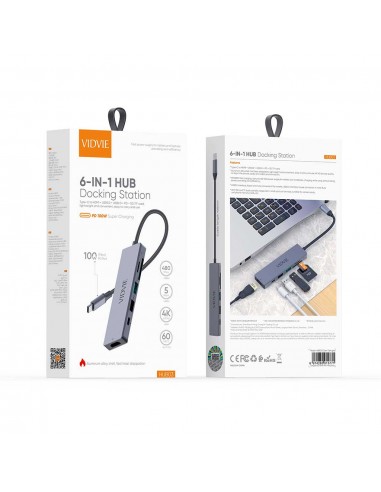 Hub Type-C Vidvie 6 en 1 - Dark Grey