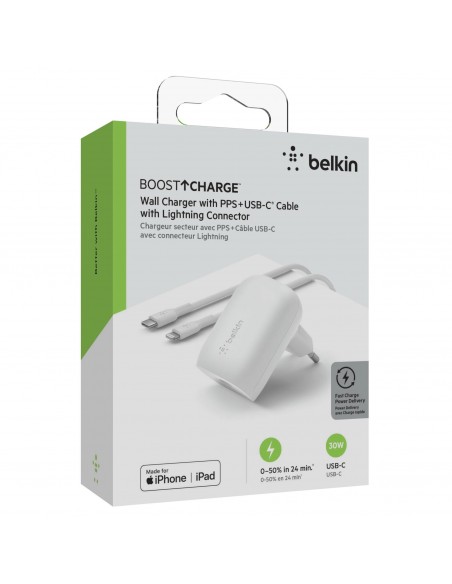Chargeur Rapide Secteur Belkin USB-C + Cable Lightning Vers USB-C 30W