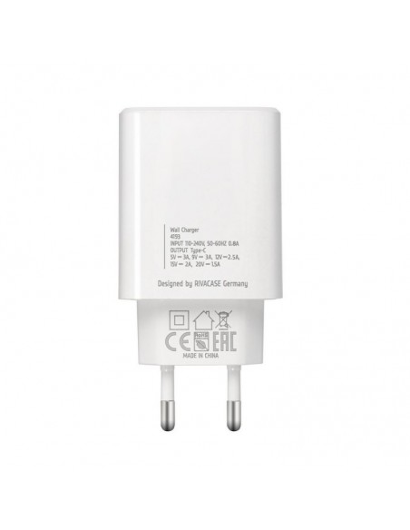 Chargeur Secteur RIVACASE 30W USB-C - Charge Rapide et Efficace - Blanc (Réf. PS4193W00)