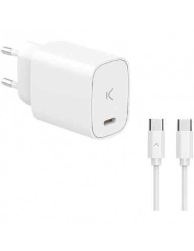 Chargeur Rapide KSIX USB-C 20W + Cable USB-C - Blanc