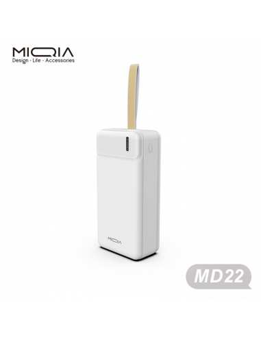 Power Bank Miqia 30000 mAh avec câble USB-C - Blanc