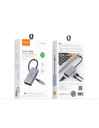 Hub Type-c VIDVIE 3 en 1 Dark Grey