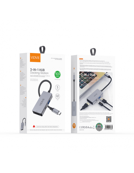 Hub Type-c VIDVIE 3 en 1 Dark Grey