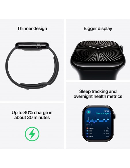 Apple Watch S10 GPS 46mm Jet Black Al Case With Black Sport Band M/L